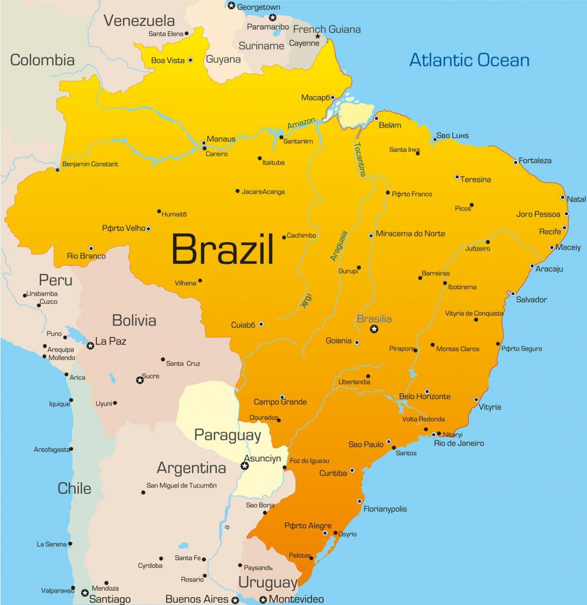 บราซิลแผนที่ประเทศ-ประเทศของแผนที่บราซิล(อเมริกาใต้-Americas)